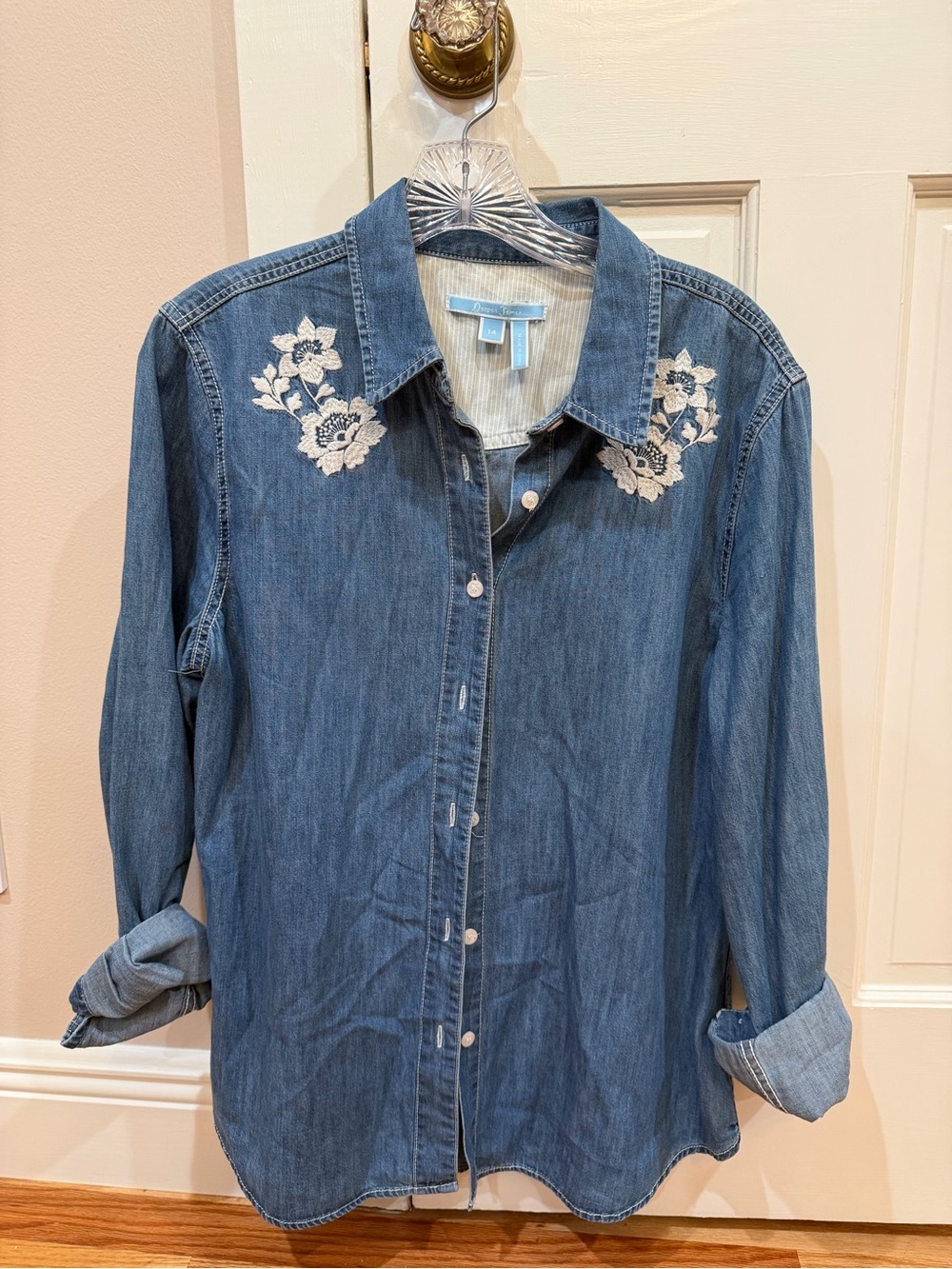 Draper James Blue Denim Shirt with White Embroidery